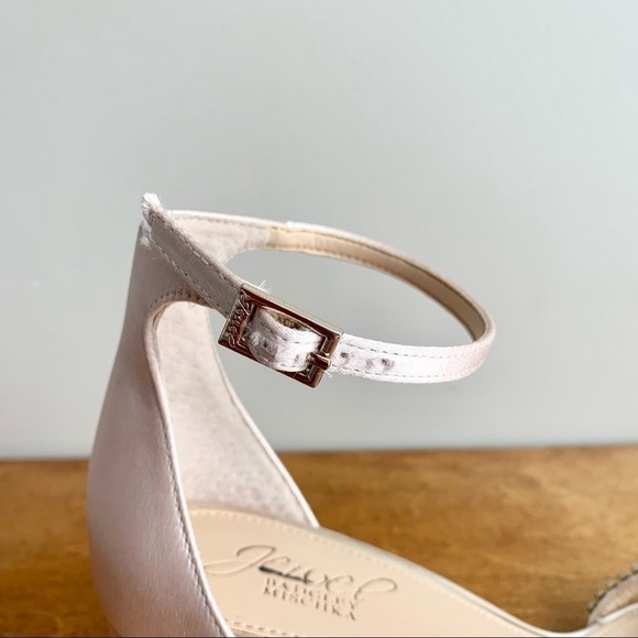 Jewel BADGLEY MISCHKA Joanne Ankle Strappy Block Low Heel Satin Open Toe - Picture 11 of 16